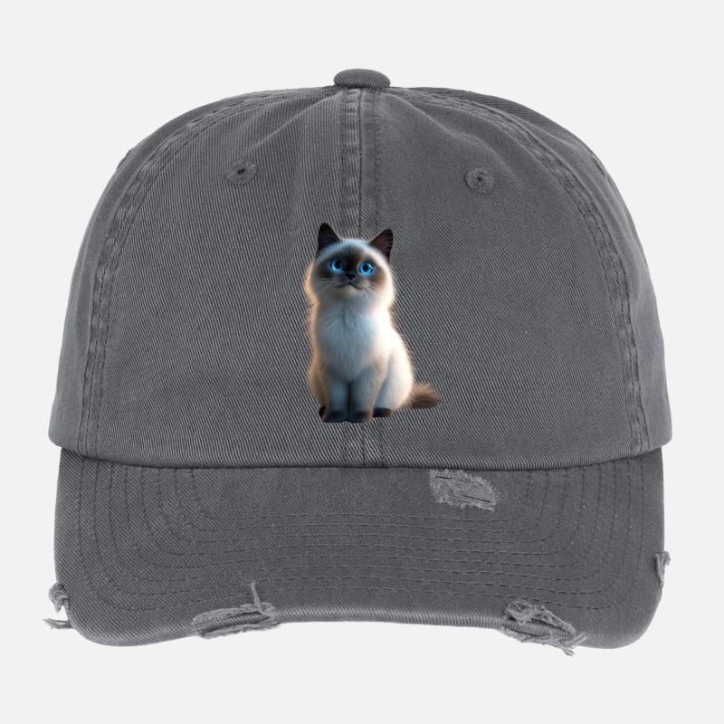 Birma Katze Heilige Birmakatze Süße Birma Katzen Flexfit Vintage Destroyed Cap