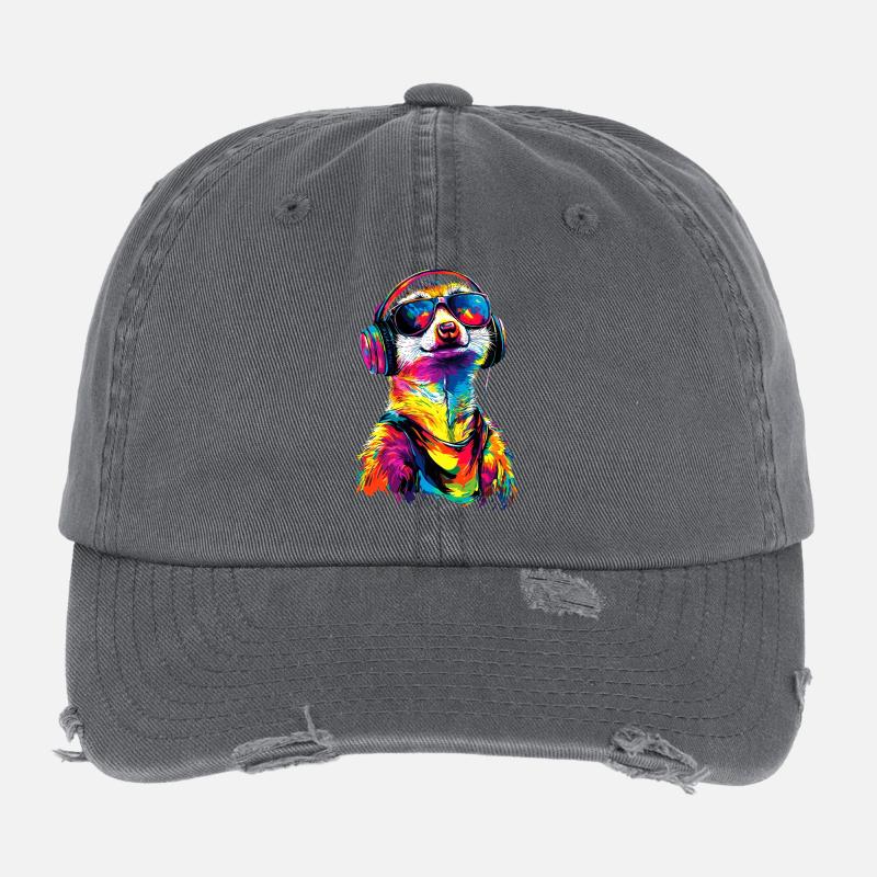 Erdmännchen Sonnenbrille Bunt Süßes Erdmännchen Flexfit Vintage Destroyed Cap
