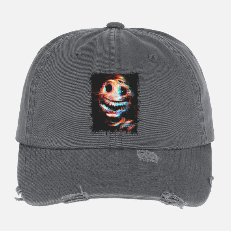Creepy Face Analog Horror Glitch Cybergoth Graphics Flexfit Vintage Destroyed Cap