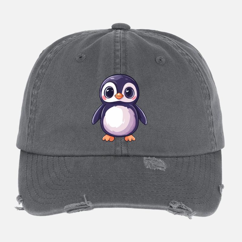 Cute Cartoon Penguin Character Flexfit Vintage Destroyed Cap