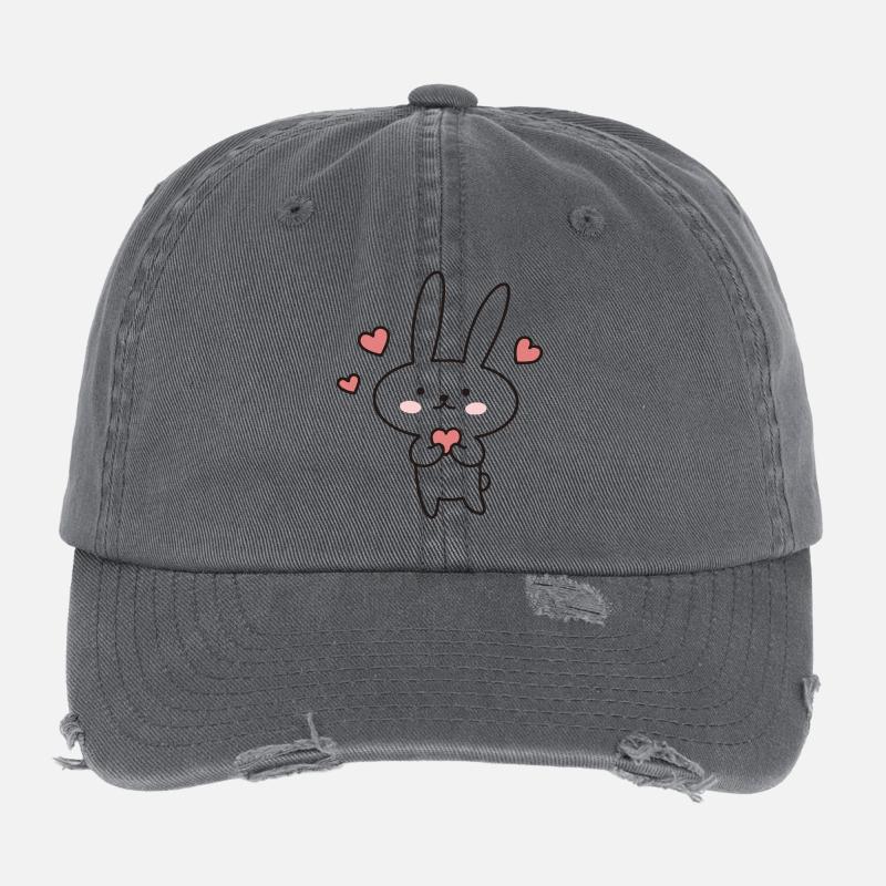 Cute bunny with hearts: Cute to fall in love with! - Flexfit Vintage Destroyed Cap - dark grey