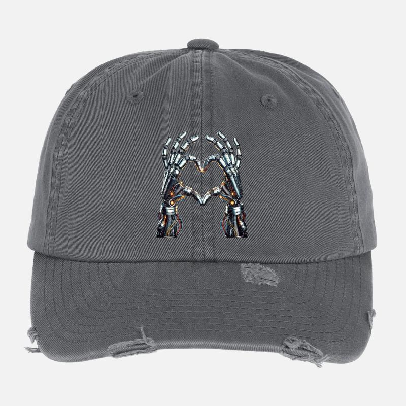 Robot Heart Hands - Cyborg Lovehands Flexfit Vintage Destroyed Cap