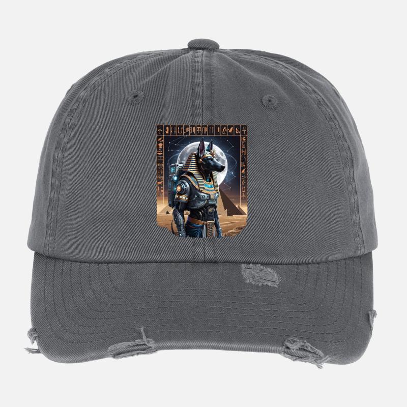 Ancient Anubis Astronaut Sci-Fi Design Flexfit Vintage Destroyed Cap