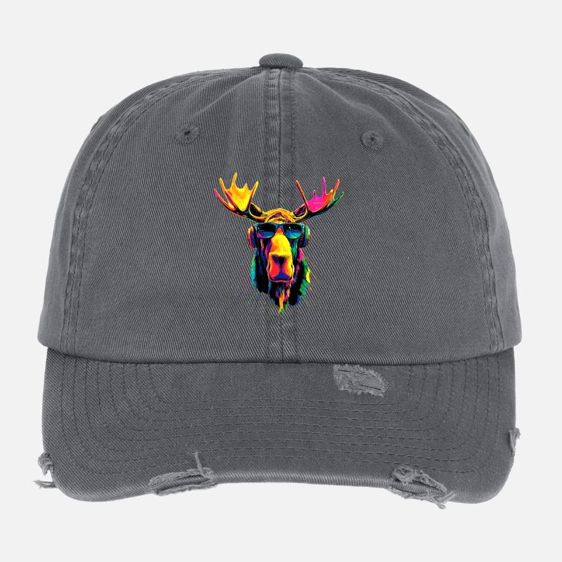 Elch Moose Elchbulle Geweih Hirsch Wilde Elche Flexfit Vintage Destroyed Cap