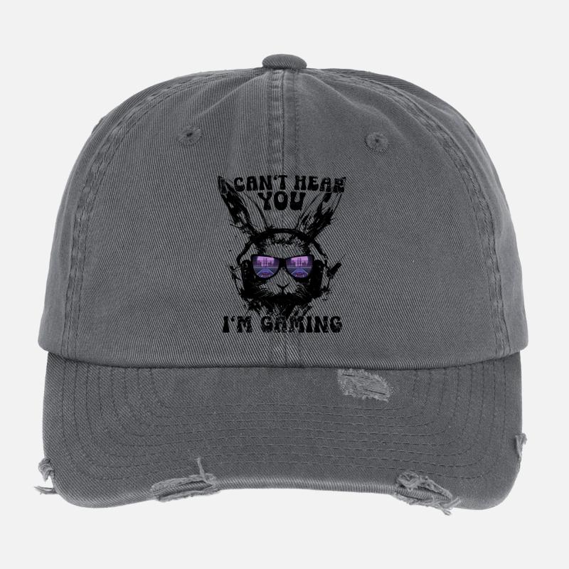 Je ne t’entends pas, je joue à la synthwave rétro Bunny Casquette vintage effet usé Flexfit