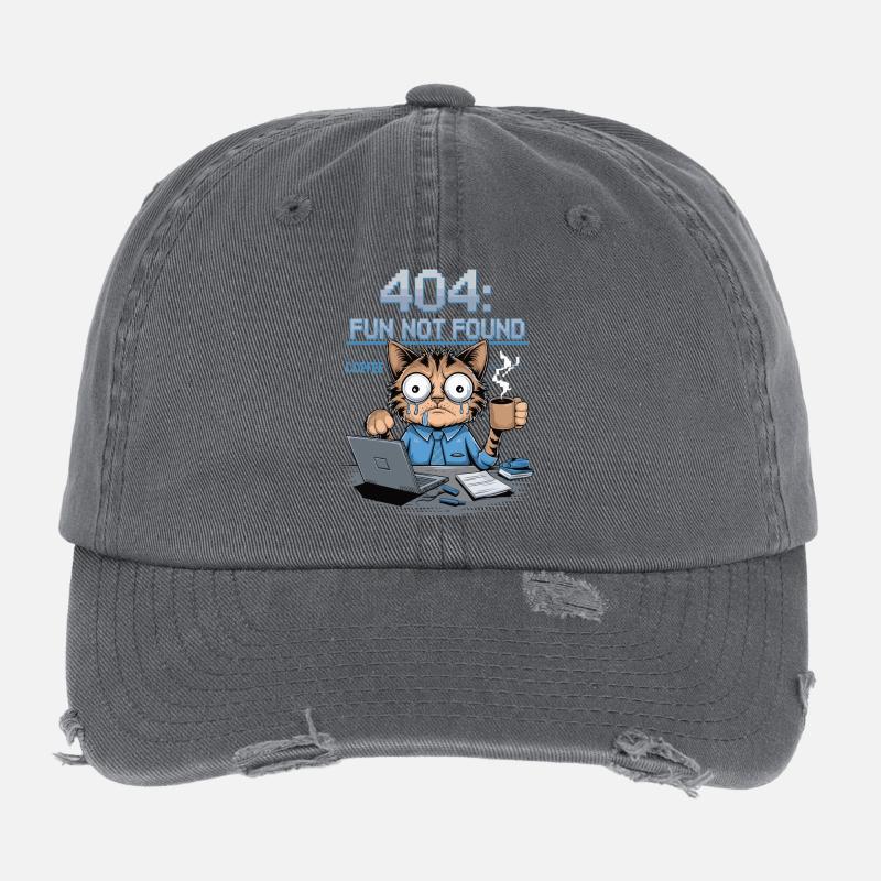 404 Fun Not Found - Funny Cat Coffee Work Meme Flexfit Vintage Destroyed Cap