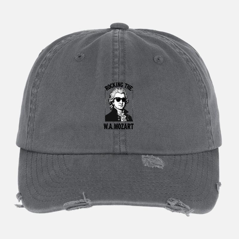 Rocking Mozart Classical Music Classical Composer Flexfit Vintage Destroyed Cap