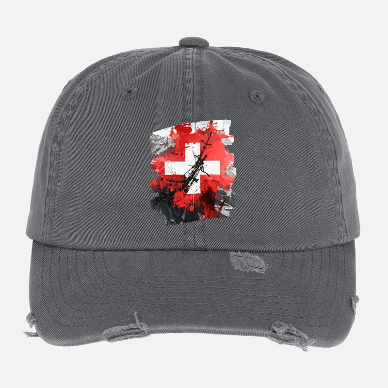 Schweizer Flagge Schweiz Flexfit Vintage Destroyed Cap