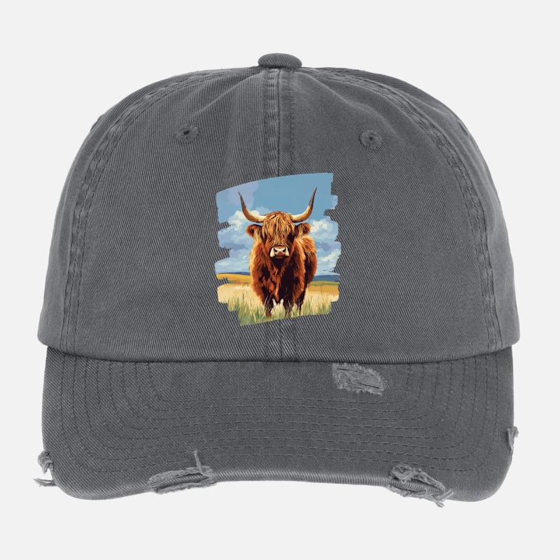 Bovins écossais des Highlands Casquette vintage effet usé Flexfit