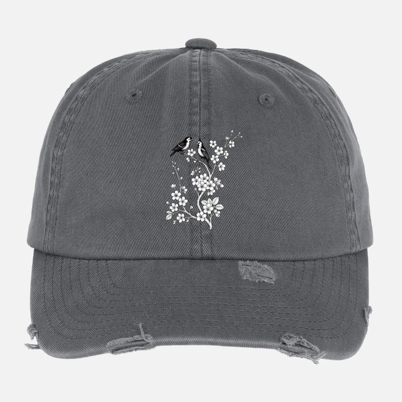 Vögel auf Kirschzweig Flexfit Vintage Destroyed Cap