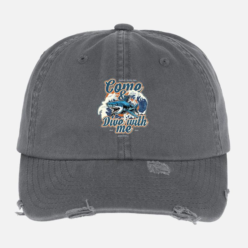 Requin - Venez plonger avec moi, Plongée, Aquaholic Casquette vintage effet usé Flexfit