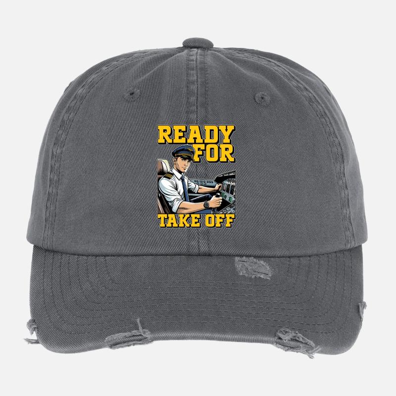 Flight Instructor Ready For Take Off Pilot School Flexfit Vintage Destroyed Cap