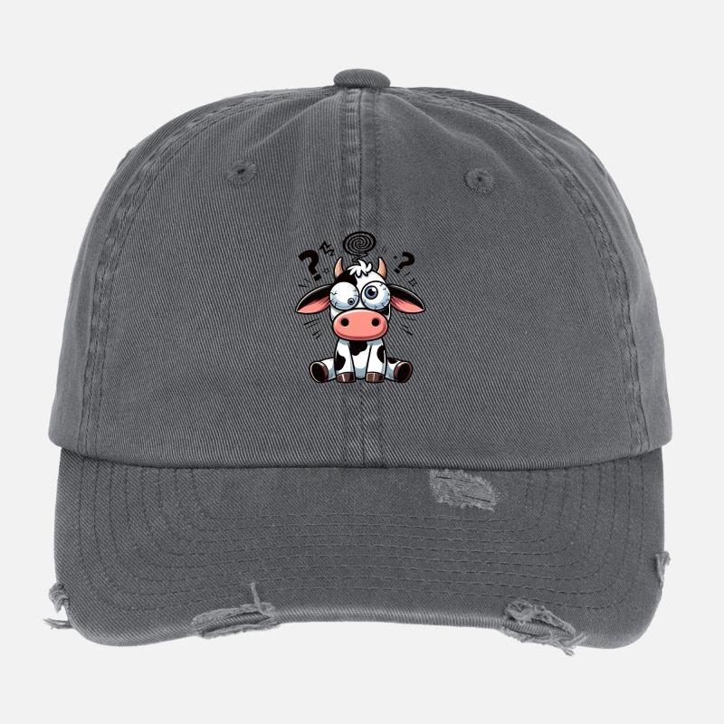 Drôle Vache Confuse Dessin Animé Yeux Écarquillés Maladroits Casquette vintage effet usé Flexfit