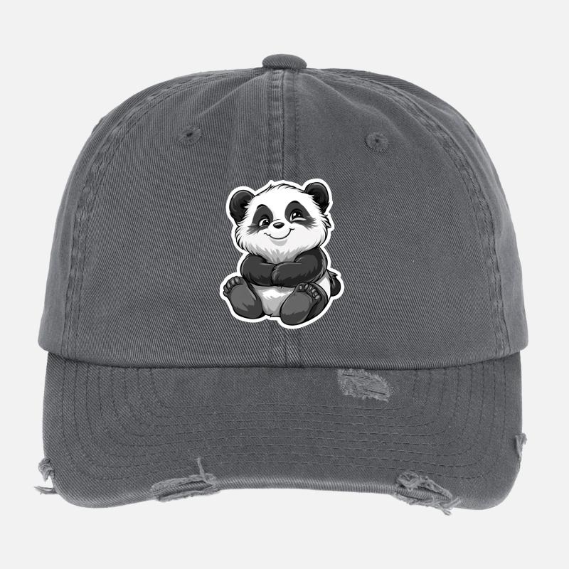 Cute Panda Bear Flexfit Vintage Destroyed Cap