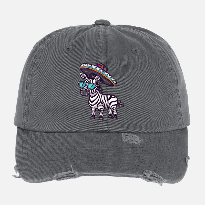 Zebra Comic Funny Sombrero Flexfit Vintage Destroyed Cap