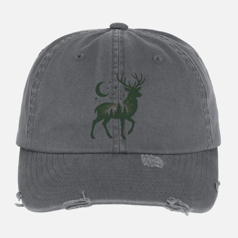 Star Forest Deer Silhouette Flexfit Vintage Destroyed Cap
