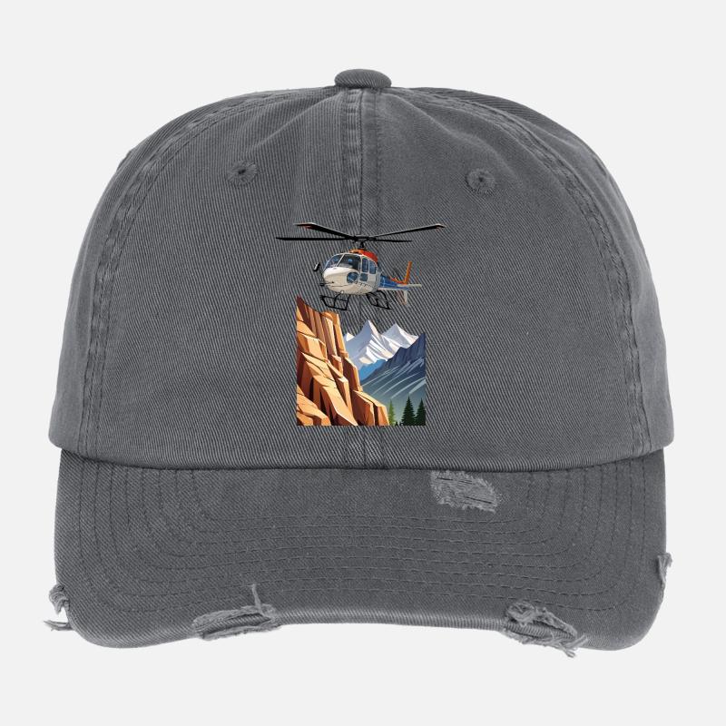 Helicopter in the mountains Flexfit Vintage Destroyed Cap