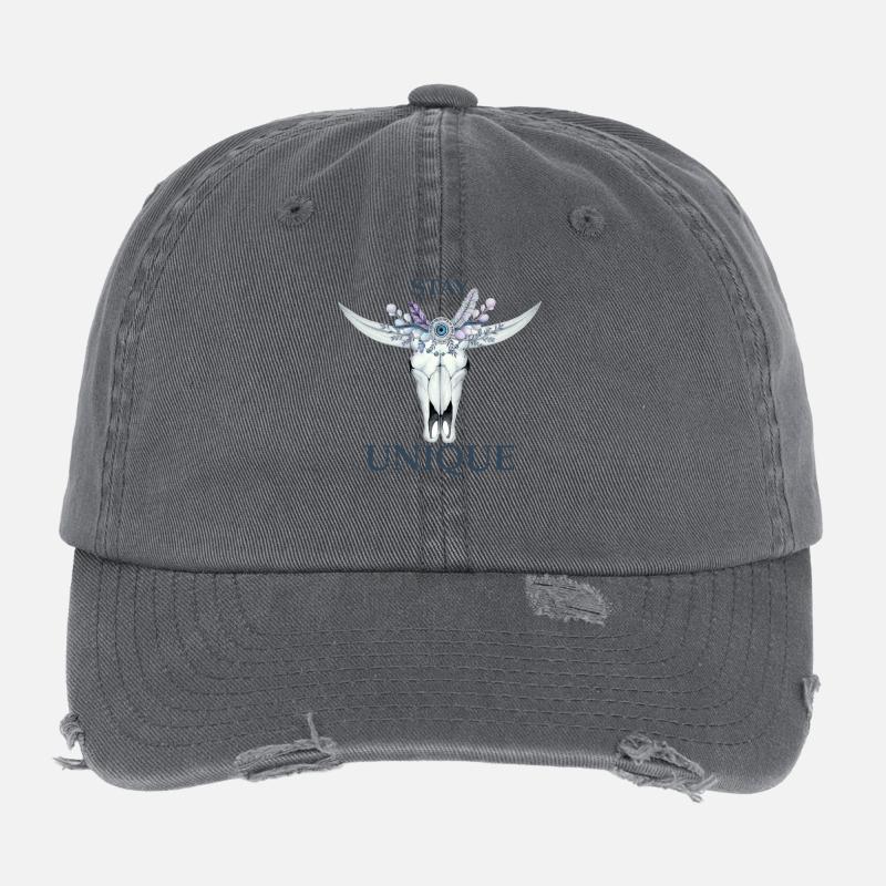 Einzigartig bleiben Boho Bull Skull Floral Stay Flexfit Vintage Destroyed Cap
