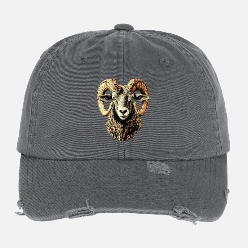 Aries mouflon Aries Wild Sheep Male Sheep Flexfit Vintage Destroyed Cap