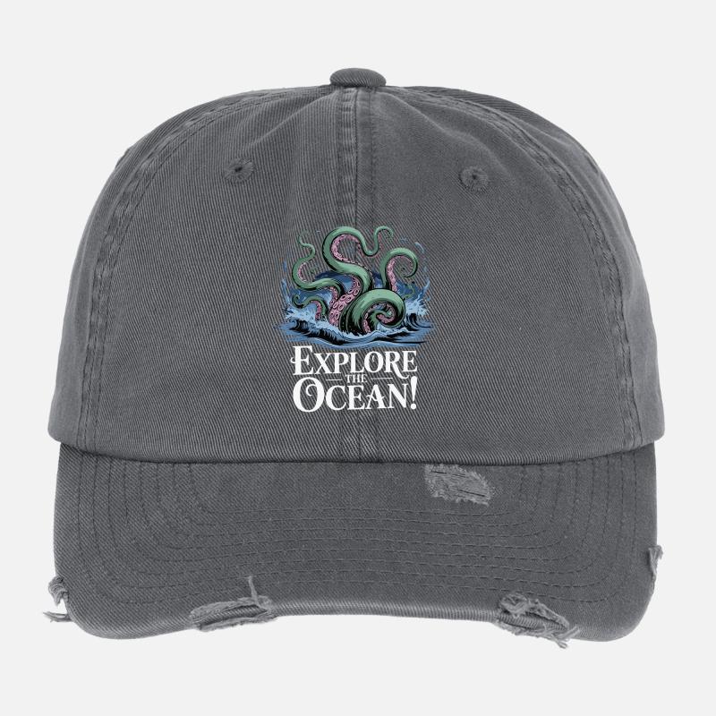 Conception d’aventure de pieuvre océanique Casquette vintage effet usé Flexfit