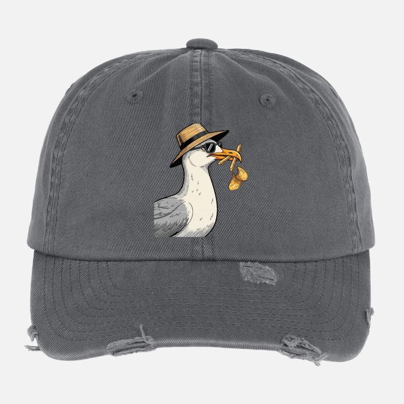 Karikaturer Seemöwe mit Sommerhut Flexfit Vintage Destroyed Cap