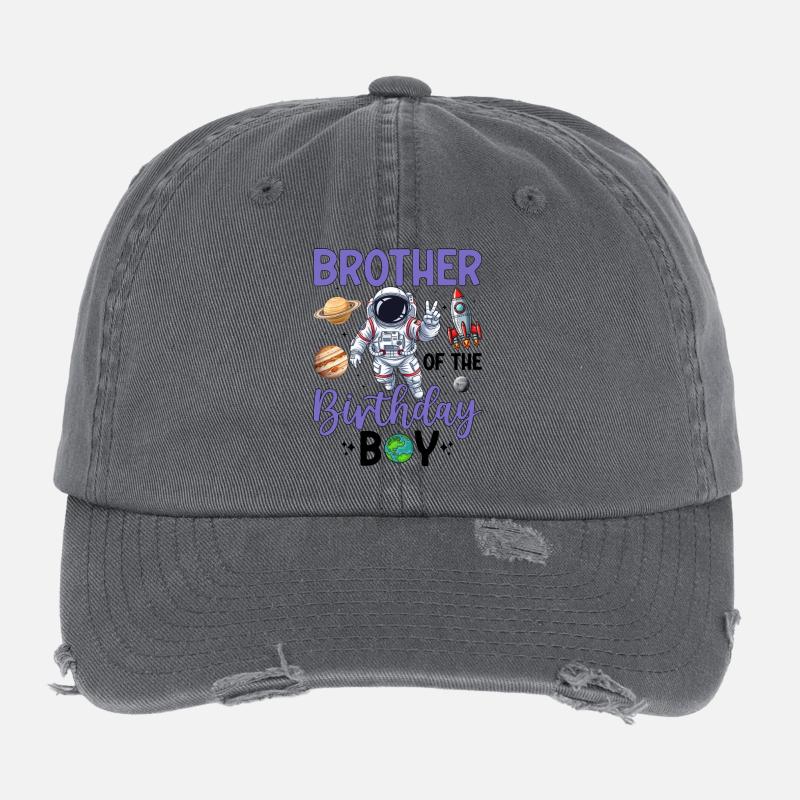Space Brother Birthday Design Flexfit Vintage Destroyed Cap