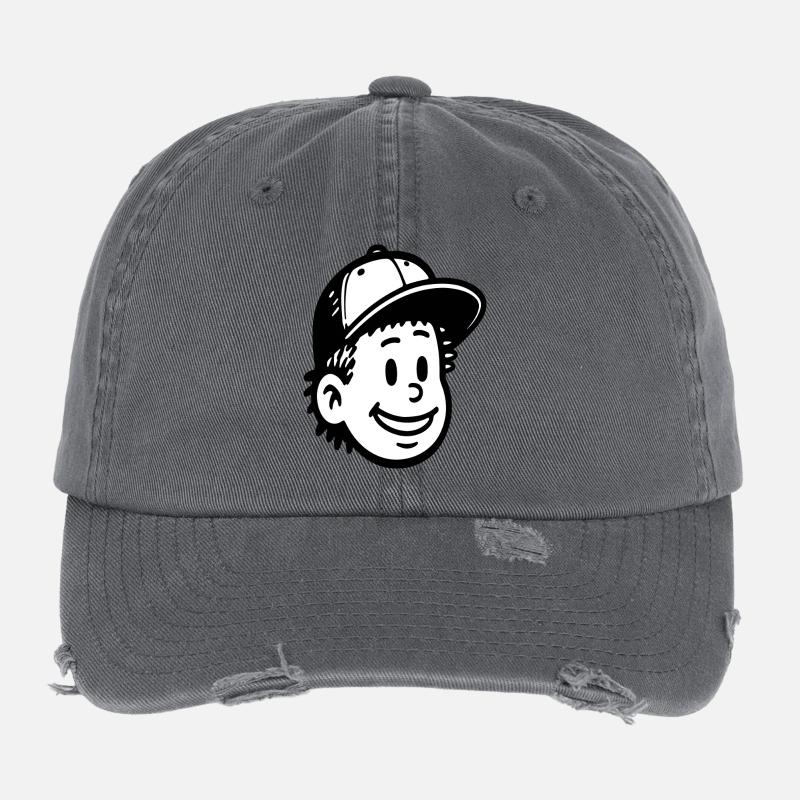 Verspieltes Cartoon Junge Gesicht Design Flexfit Vintage Destroyed Cap