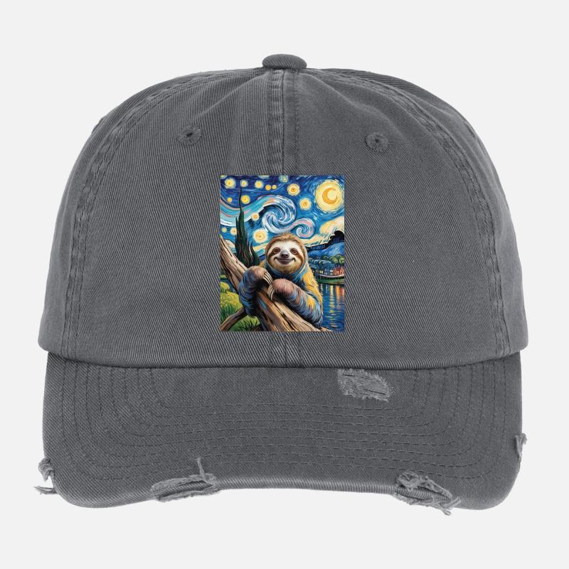 Faultier im Van Gogh Stil – Kunst trifft Chill Flexfit Vintage Destroyed Cap