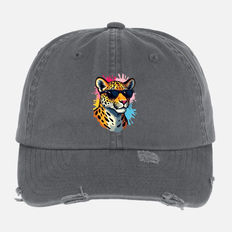 Chill Panther with sunglasses Flexfit Vintage Destroyed Cap