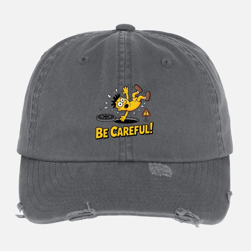 Animierte Warnfigur Vorsichtiges Design Flexfit Vintage Destroyed Cap