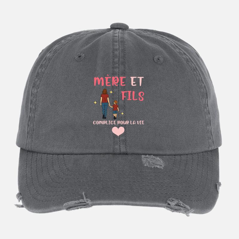 Mother and Son Unconditional Love Gift Affection Flexfit Vintage Destroyed Cap