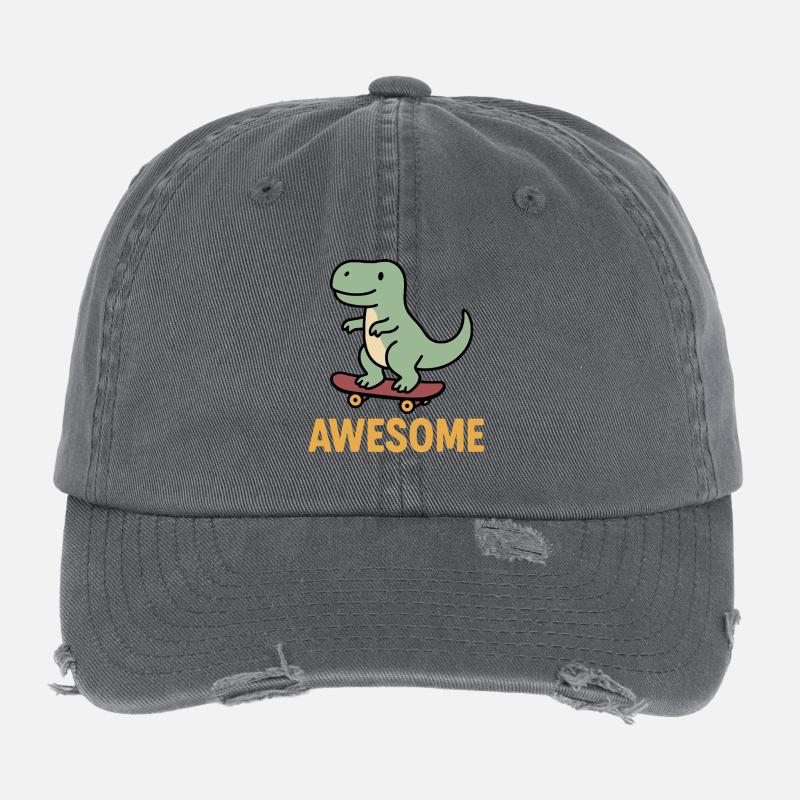 Lässiger Dinosaurier auf Skateboard Flexfit Vintage Destroyed Cap