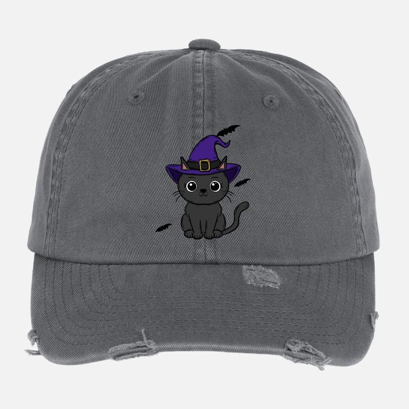 Cat Halloween Flexfit Vintage Destroyed Cap