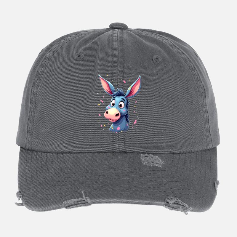 Charmantes Eselfigur mit bunter Spritztechnik Flexfit Vintage Destroyed Cap