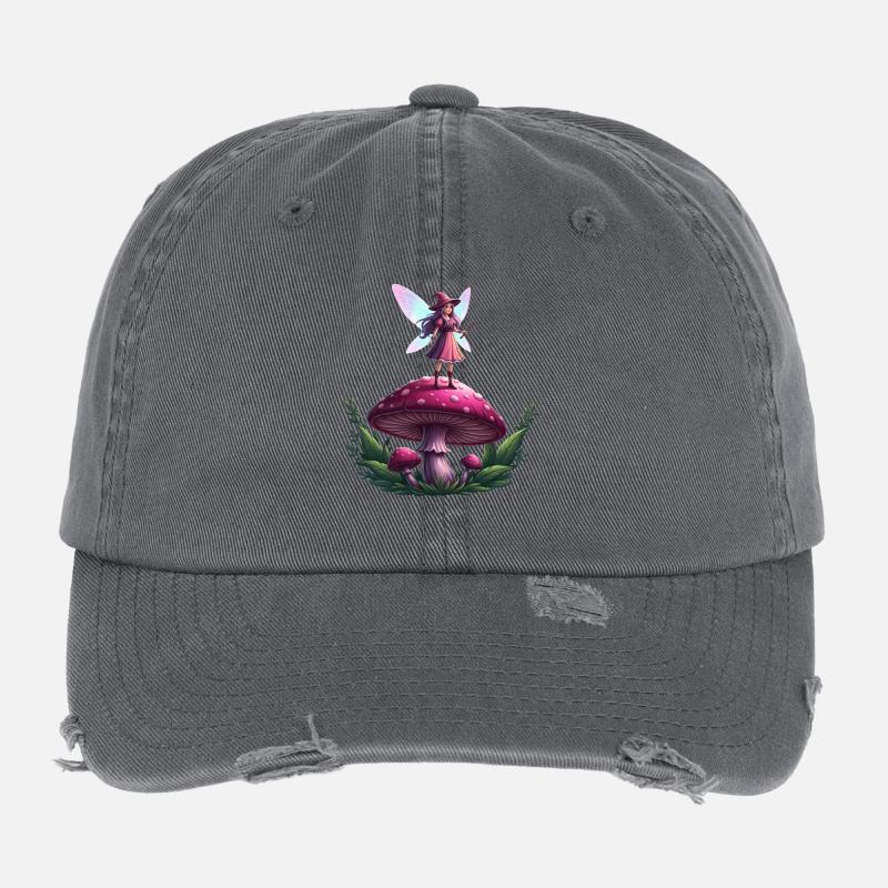 Fée de la forêt de conte de fées sur un champignon Casquette vintage effet usé Flexfit