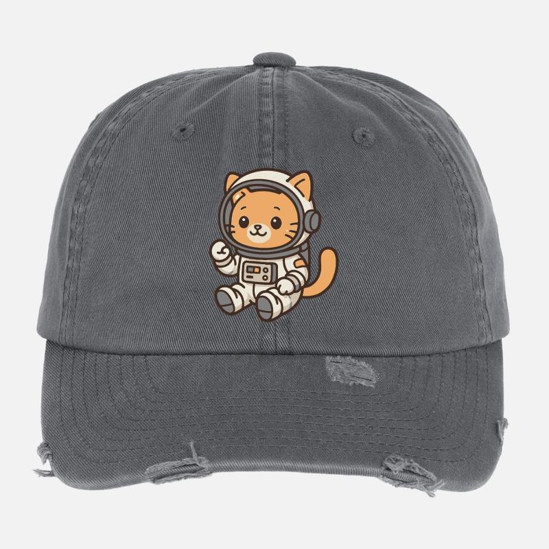 Kitten in astronaut helmet Flexfit Vintage Destroyed Cap