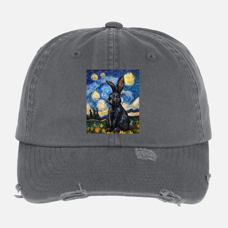Lapin de la Nuit étoilée à la Van Gogh Casquette vintage effet usé Flexfit