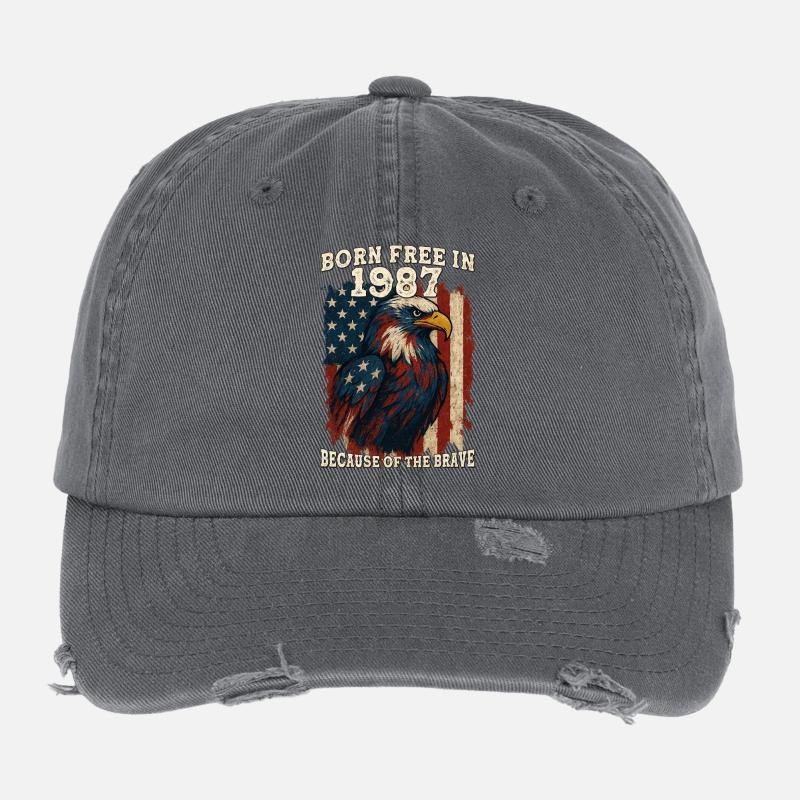 Né libre en 1987 – 38 ans de cran américain Casquette vintage effet usé Flexfit