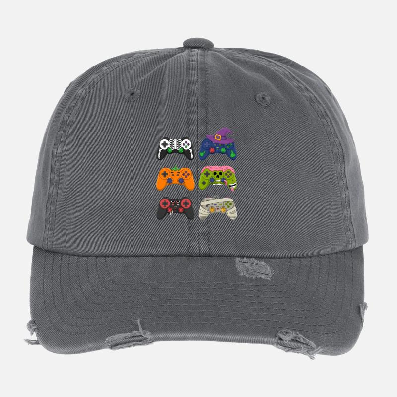 Spooky Scary Video Game Controller Halloween Gamer Flexfit Vintage Destroyed Cap