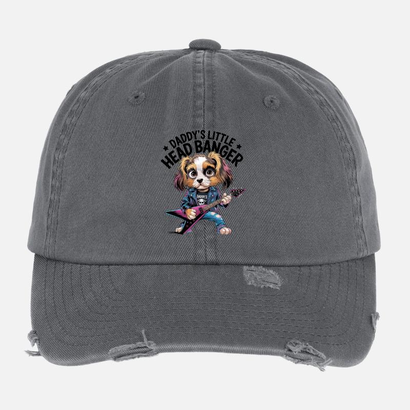 Chien à bascule avec guitare électrique dans le style d’une veste en cuir Casquette vintage effet usé Flexfit