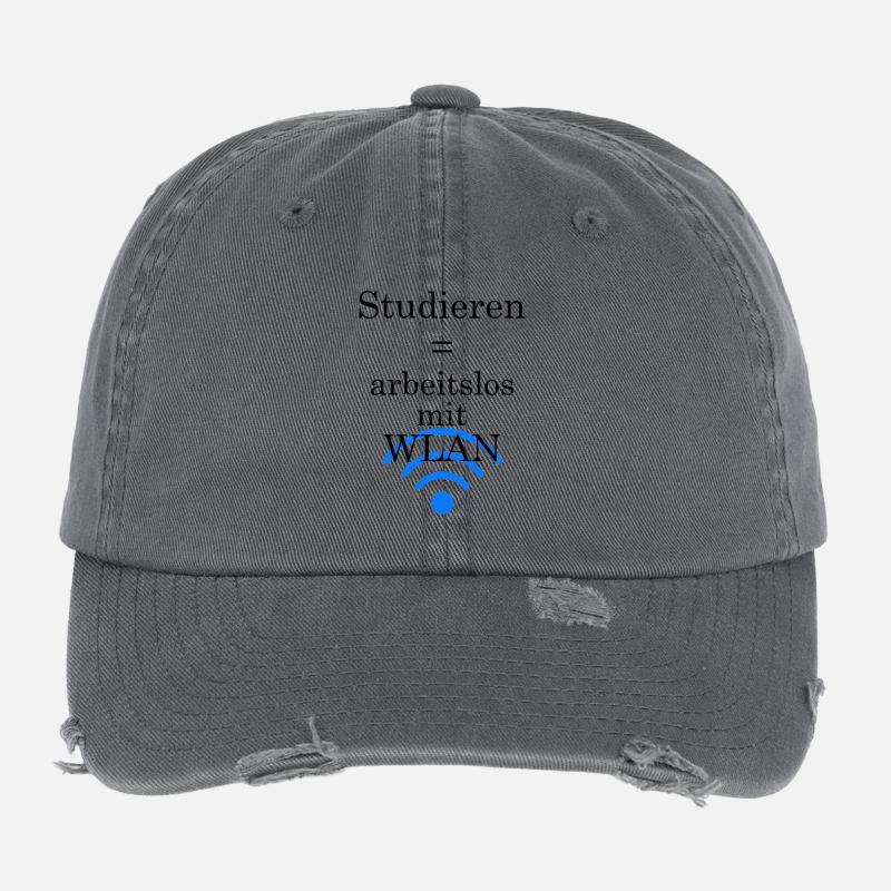 University slogan "Unemployed with WLAN" gift students Flexfit Vintage Destroyed Cap