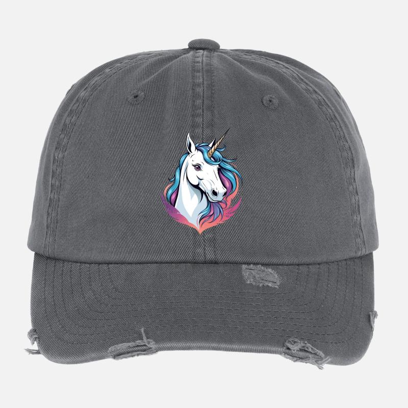 Magic unicorn head with colored mane Flexfit Vintage Destroyed Cap