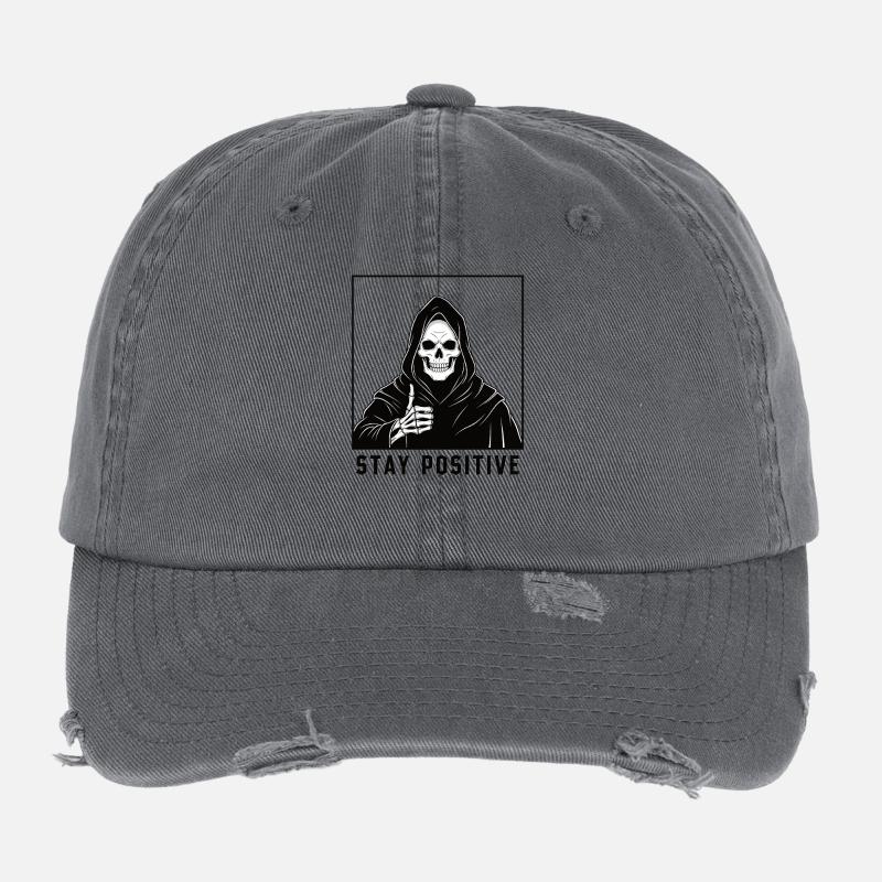 Un héros squelette avec une devise positive Casquette vintage effet usé Flexfit