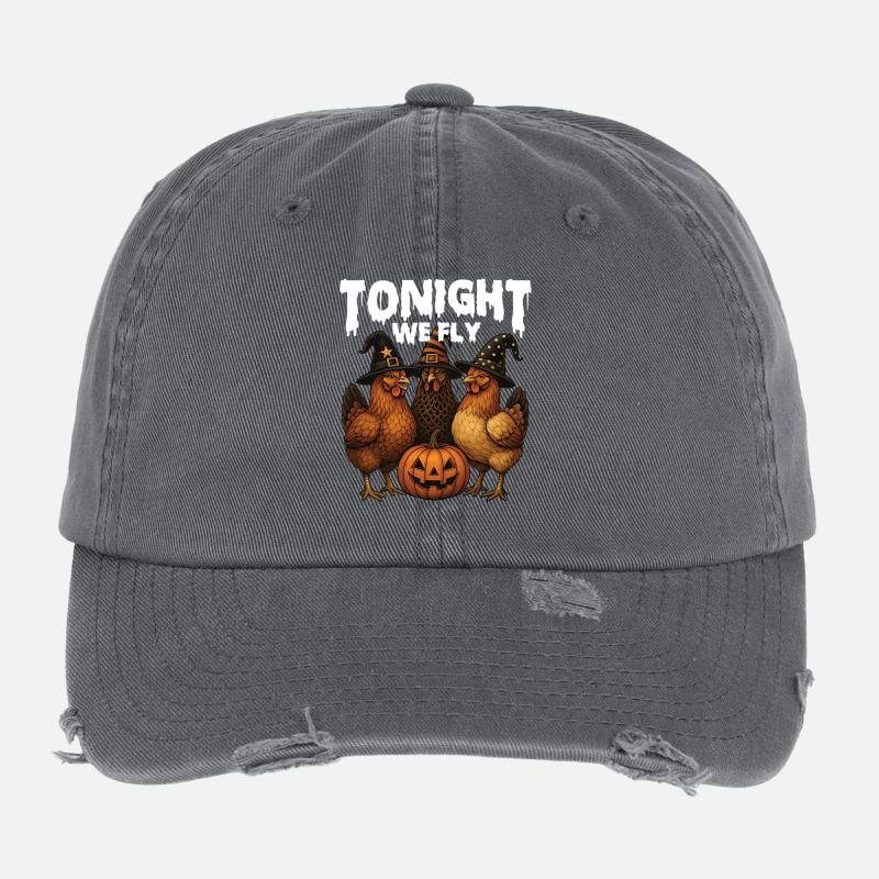 Tonight We Fly Spooky Chicken Halloween Flexfit Vintage Destroyed Cap