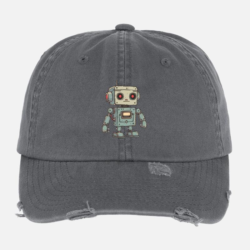 Retro Robot Illustration for Tech Enthusiasts Flexfit Vintage Destroyed Cap
