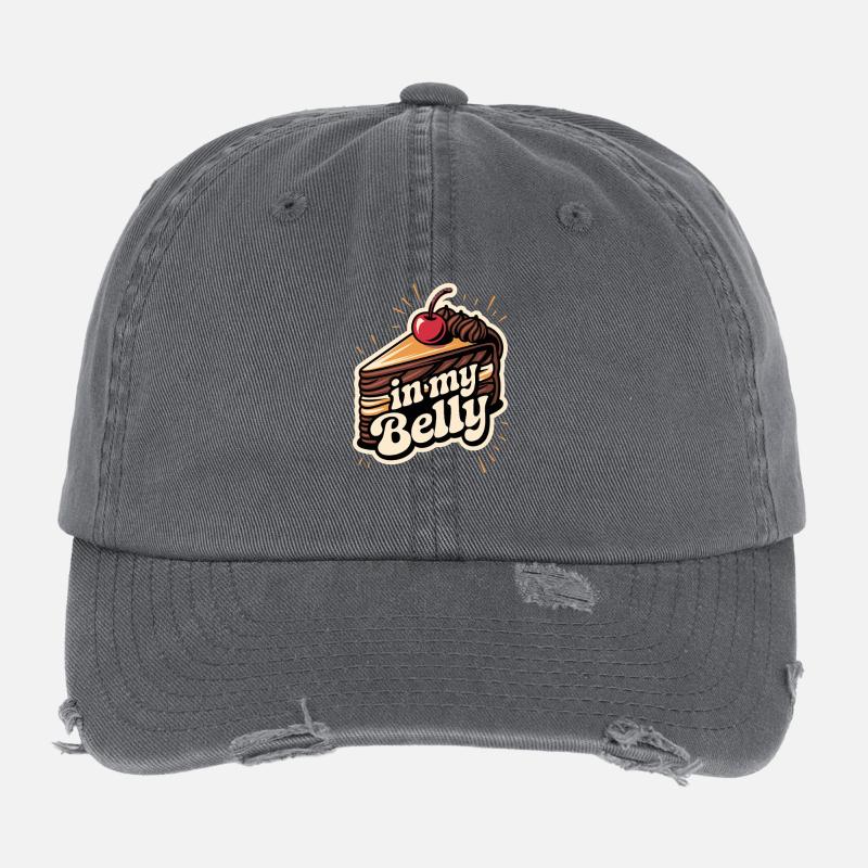 Chocolate Cake With Cherry In My Belly Slogan Flexfit Vintage Destroyed Cap
