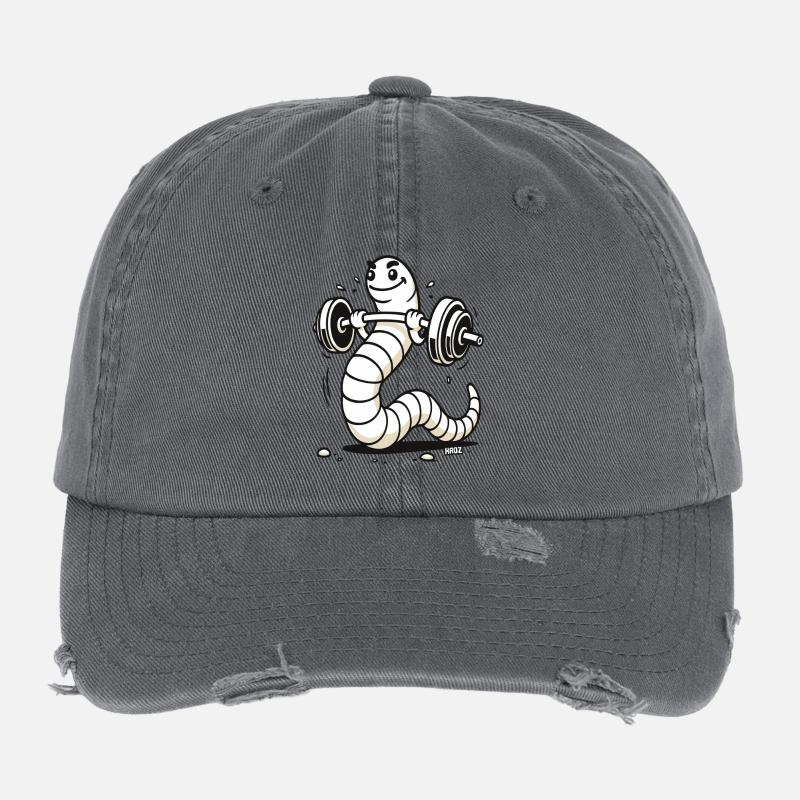 Force Muscles et Gym Worm Soulever des poids Casquette vintage effet usé Flexfit
