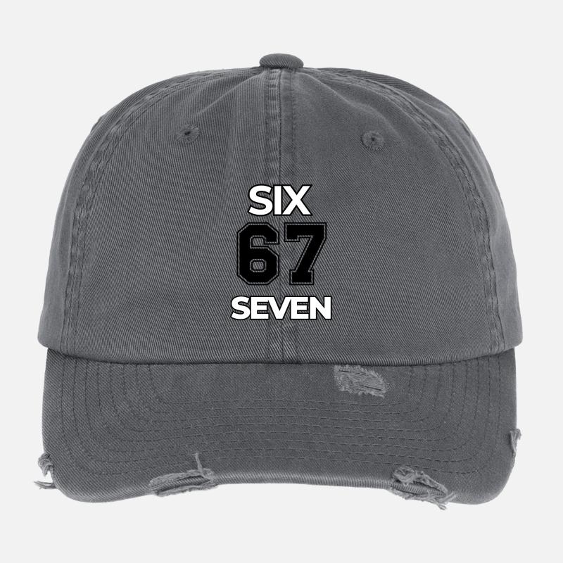 67 Six Seven Typography meme 6 7 Basket funny Flexfit Vintage Destroyed Cap