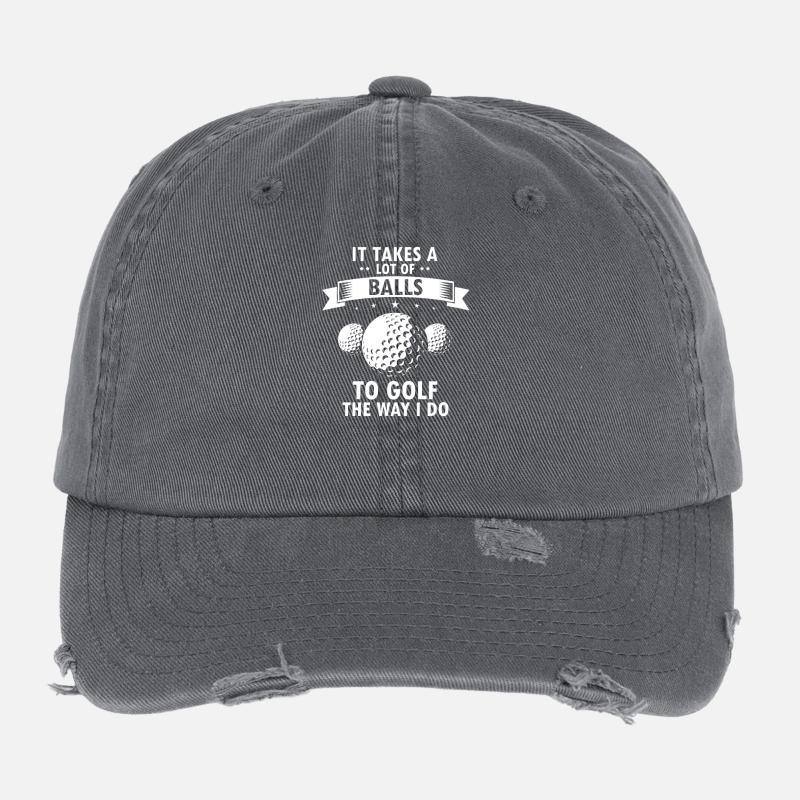 Bold Funny Golfer Humor It Takes Skill and Grit Flexfit Vintage Destroyed Cap