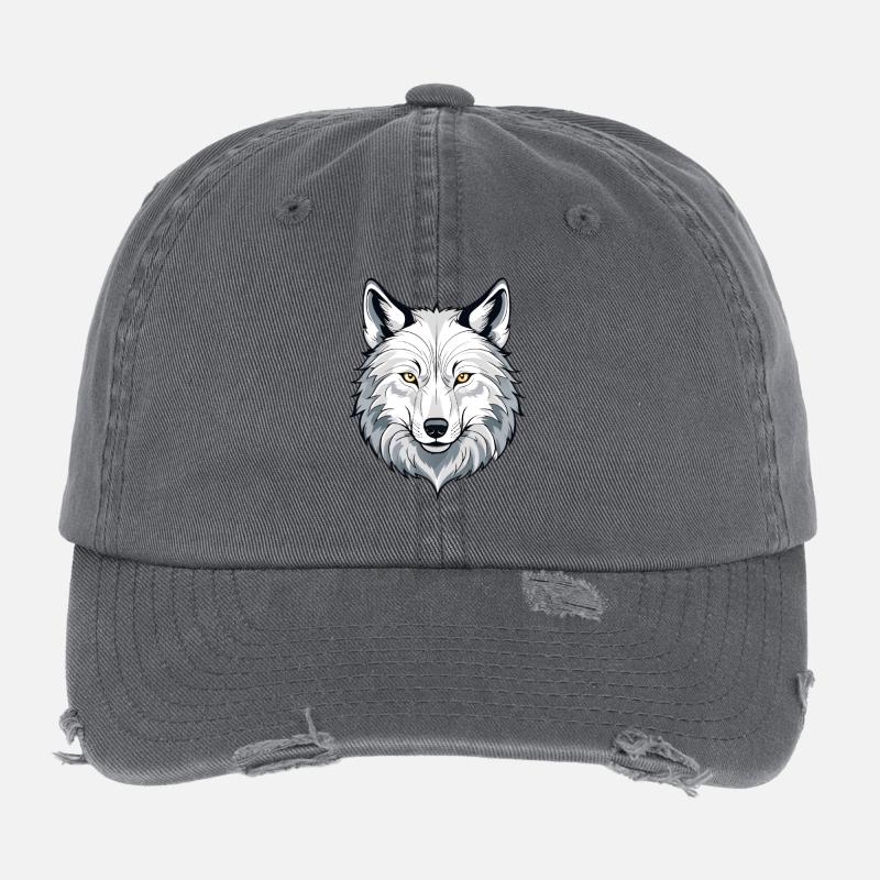 Weißer Wolfkopf Illustration Flexfit Vintage Destroyed Cap
